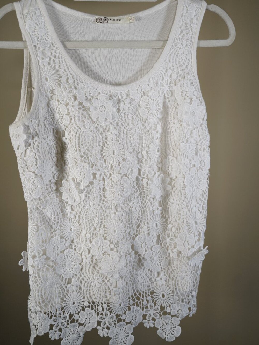 L’affaire White Crochet Lace Boho Feminine Tank Top Size S